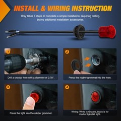Nilight 3/4Inch Round Marker Light 10PCS Red LED Clearance 2 Connectors Side Ind