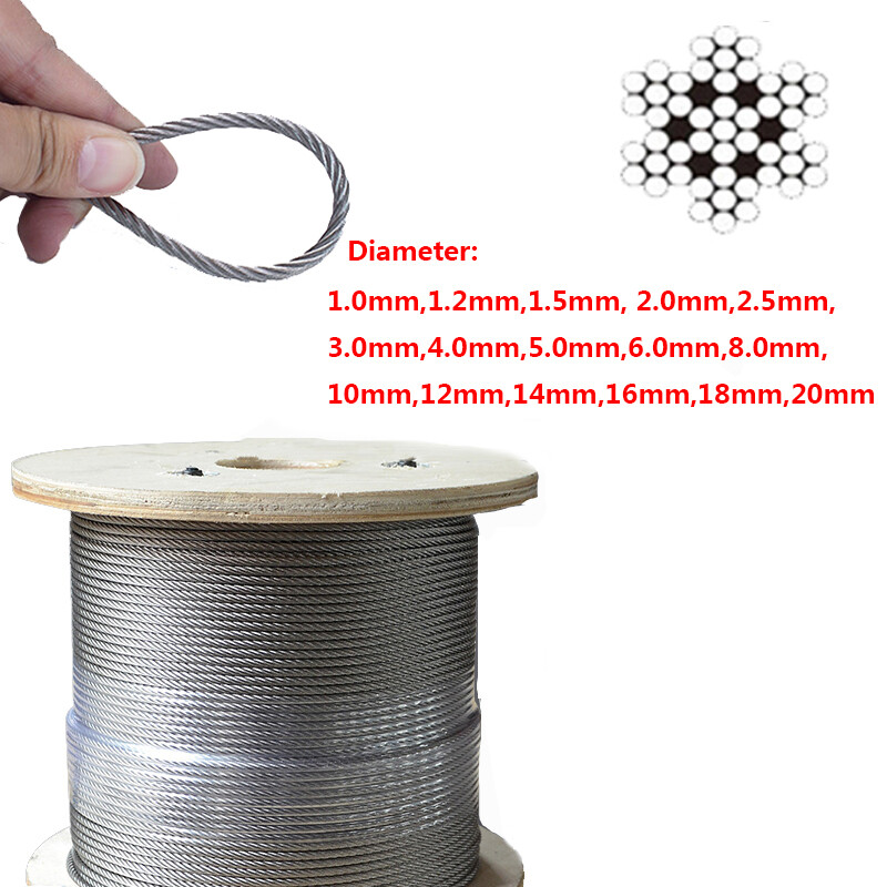304 Stainless Steel Wire Rope Cable 7×19 Structure Wire Diameter 1mm 1.2mm-20mm
