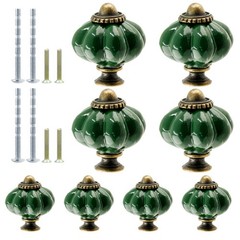 Suiwotin 8pcs Ceramic Pumpkin Cabinet Knobs, Dark Green 8pcs,