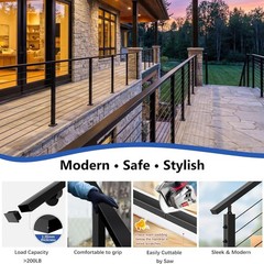 Black Handrail for Cable Railing 4 Pack 6.5ft SS