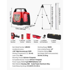 Rotary Laser Level Kit, 1650ft 360-Degree Self Leveling Red Horizontal Laser Tr