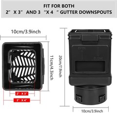 Downspout Filter, Leaf Gutter Guard, Black 2 Pk Fits 2X3 & 3X4 Drainpipe