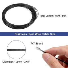3/64″ 50ft 15M Stainless Steel Cable Wire Rope 7×7 Strands Vinyl Coated