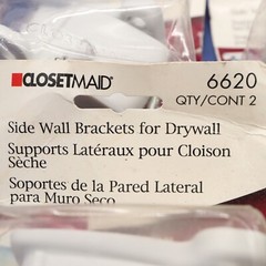 8 ClosetMaid Side Wall Brackets for Drywall w/ Pins & Anchors 4 Packs of 2 #6620