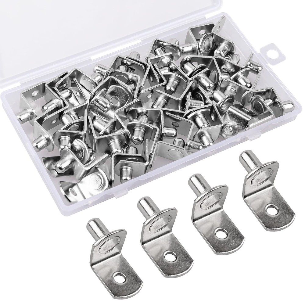 50 Pcs Shelf Pegs Pins，1/4 Inch Upgraded Diameter L-Shaped 6.35mm, Silver