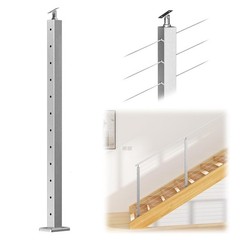 Stair Cable Railing Post – 42″x2″x2° Angle, Brushed Stainless Steel System Kit