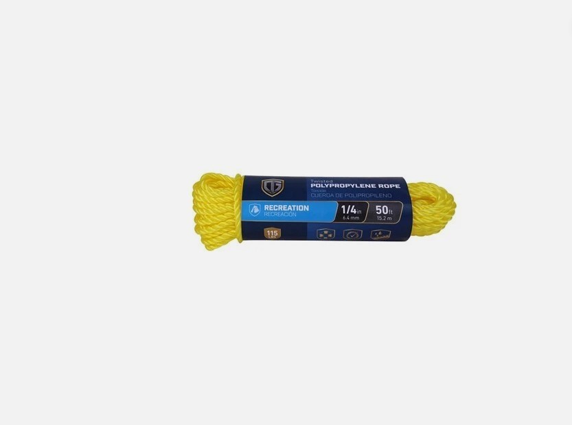 Polypropylene Rope, Twisted, Yellow, 1/4 In. x 50 Ft. – 643671