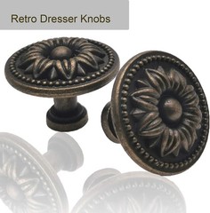Vintage Flower Shape Cabinet Drawer Knobs, Antique Bronze