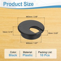 10 Pcs 2″ Desk Grommet Plastic Desk Hole Cover Cable Grommet Black