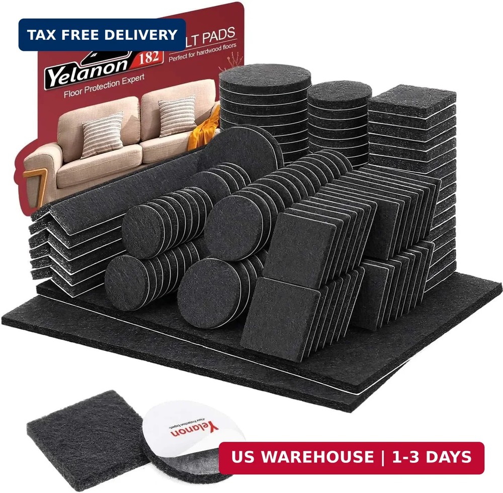 Yelanon Felt Furniture Pads -182 Pcs Premium Felt Pads for Chair Legs Furniture,