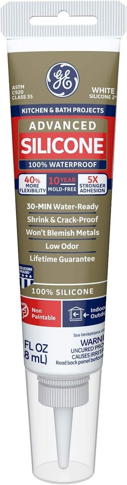 GE Sealants & Adhesives Advanced Silicone 2 Kitchen & Bath Sealant 2.8oz, White