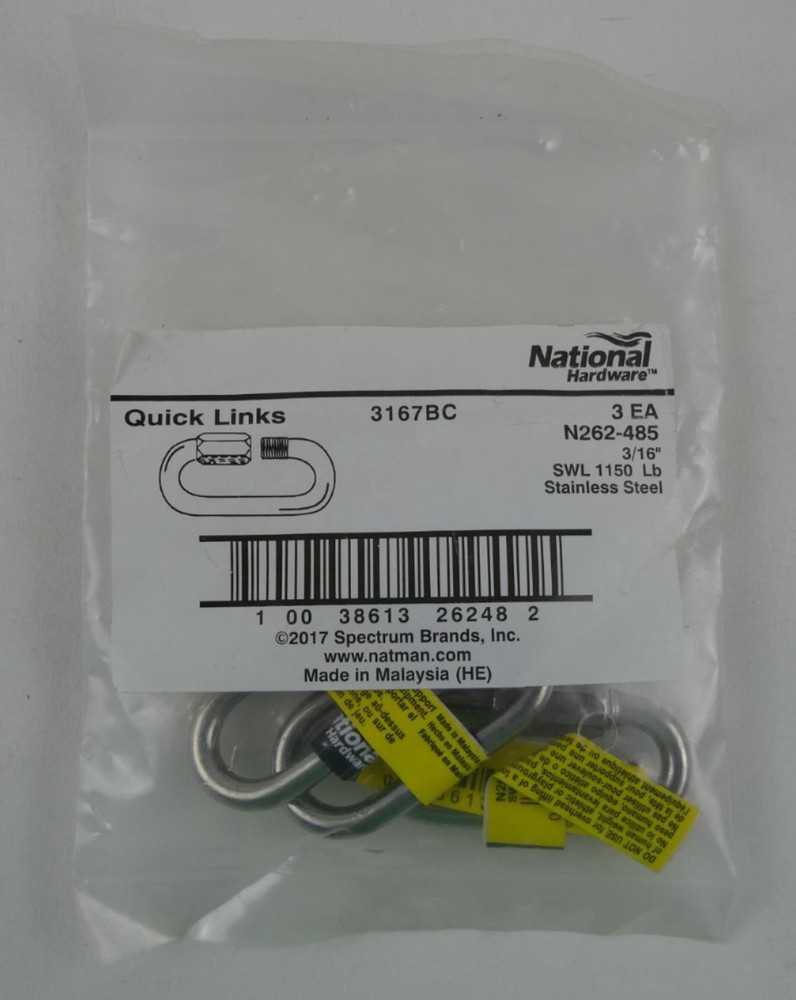 National Hardware 3167BC 3/16″ Quick Links SWL 1150 LB N262-485 Pack of 3 NIP