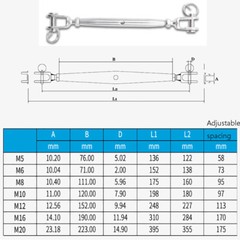 Stainless Steel Turnbuckle Rigging Screw Straining Hook Hook Eye Eye 304 316 NEW