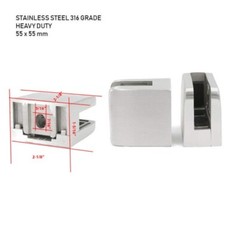 Stainless Steel Heavy Duty Square Glass Clamp for 3/8″or 1/2″ Thickness Glass