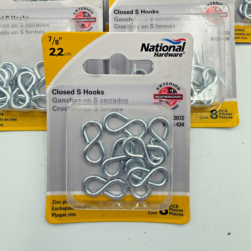 National Hardware N121-434 Closed S Hooks 7/8″ Zinc Plated (Lot of 6 Pks of 8)