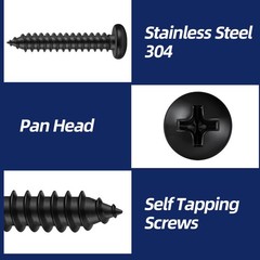 MewuDecor #8 x 3/8″ Pan Head Self Tapping Screws Sheet Metal x 3/8″, Black