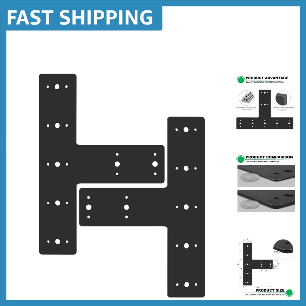Set of 2 T-Shape Brackets – Alloy Steel Flat Post Support for Lumber Projects