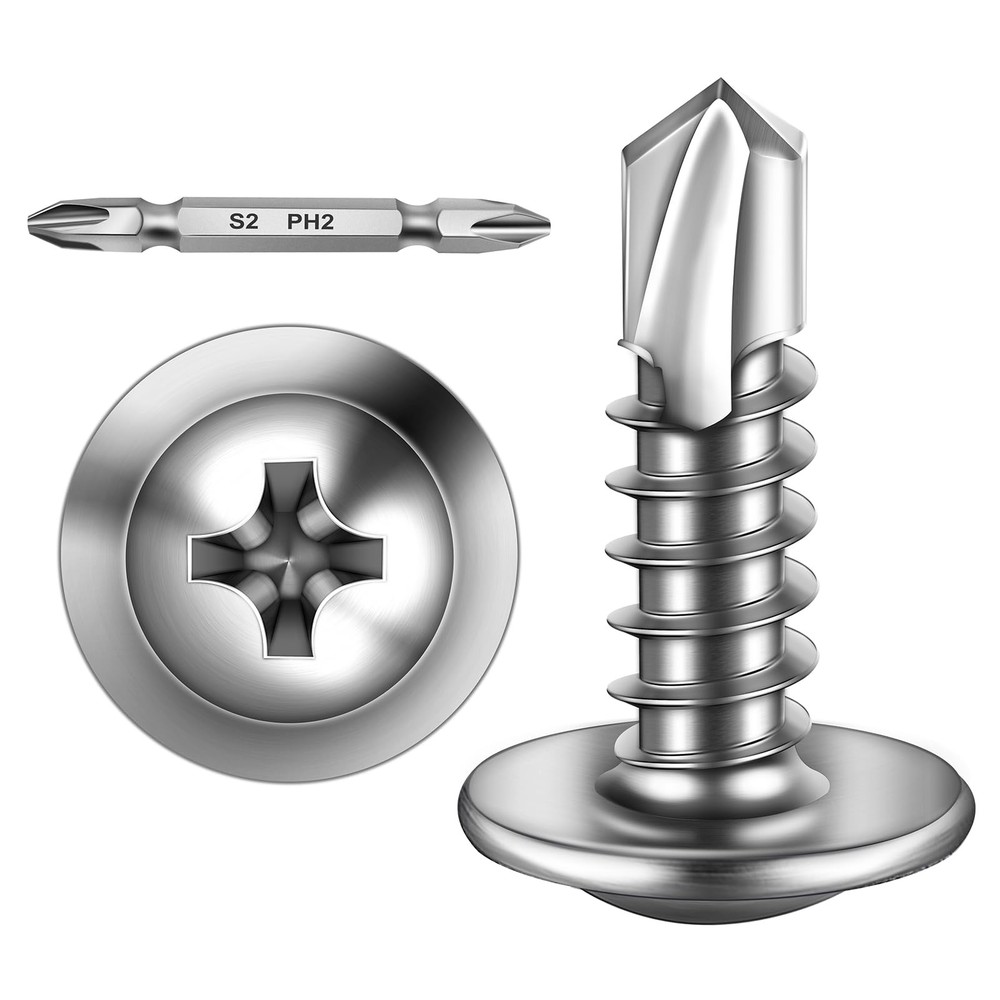 Mywish 300pcs #10×3/4″ Self Tapping Screws for #10×3/4″ (300 pcs), Silver