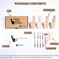 Lamgomin Wood Wall Hooks 4 Pack Wood Coat Hooks Minimalist Hat Backpack Jacket