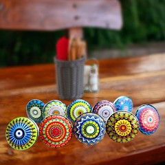 FLORIXA 10Pcs Ceramic Cabinet Knobs – Vintage Look Hand Painted Mandala