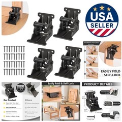 4 Pack Heavy Duty Folding Brackets with Self-Lock Hinges, 500 lbs Capacity