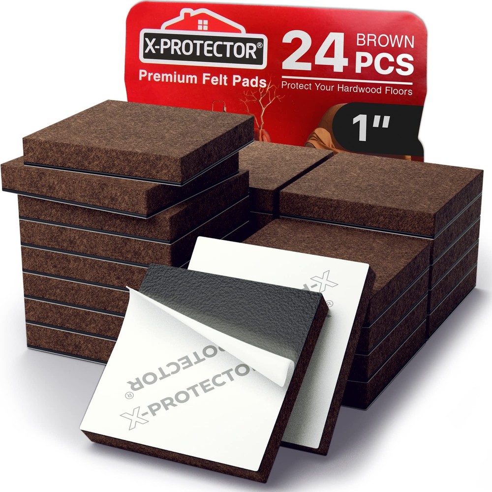 24 Heavy-Duty Felt Furniture Pads 1 1/4 Thick X-Protector Square Felt Pads For