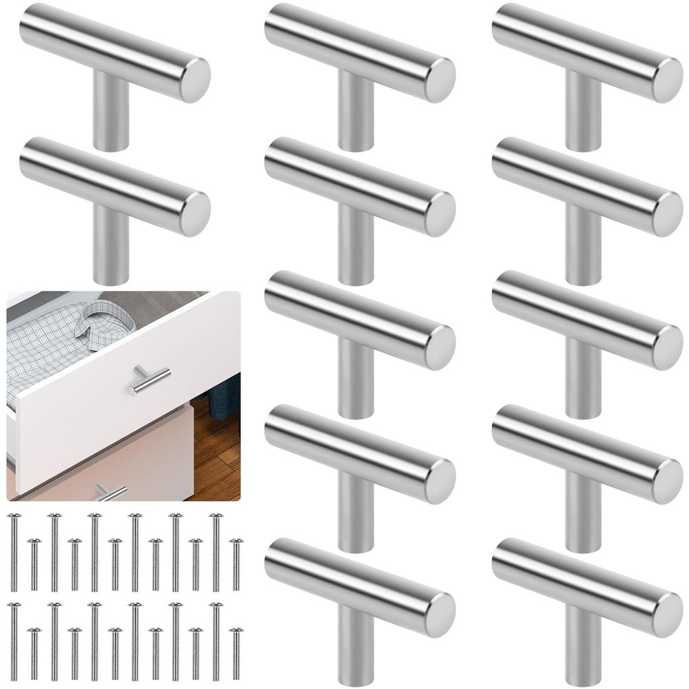 Romeda 12 Pack Silver Cabinet Knobs, 2in 12 Pack, 12 | T-type