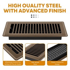 Floor Register 4×10, 12 Pack Brown Floor Vent Covers for Home Floor Heavy Dut…