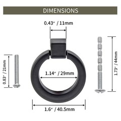 Bonsicoky 12Pcs Round Cabinet Ring Pull Handles Single Hole 12Pcs, Black