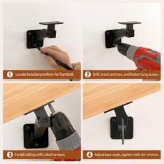 6 Pack Adjustable Handrail Brackets for Indoor Stairs, Black 6 Pack,