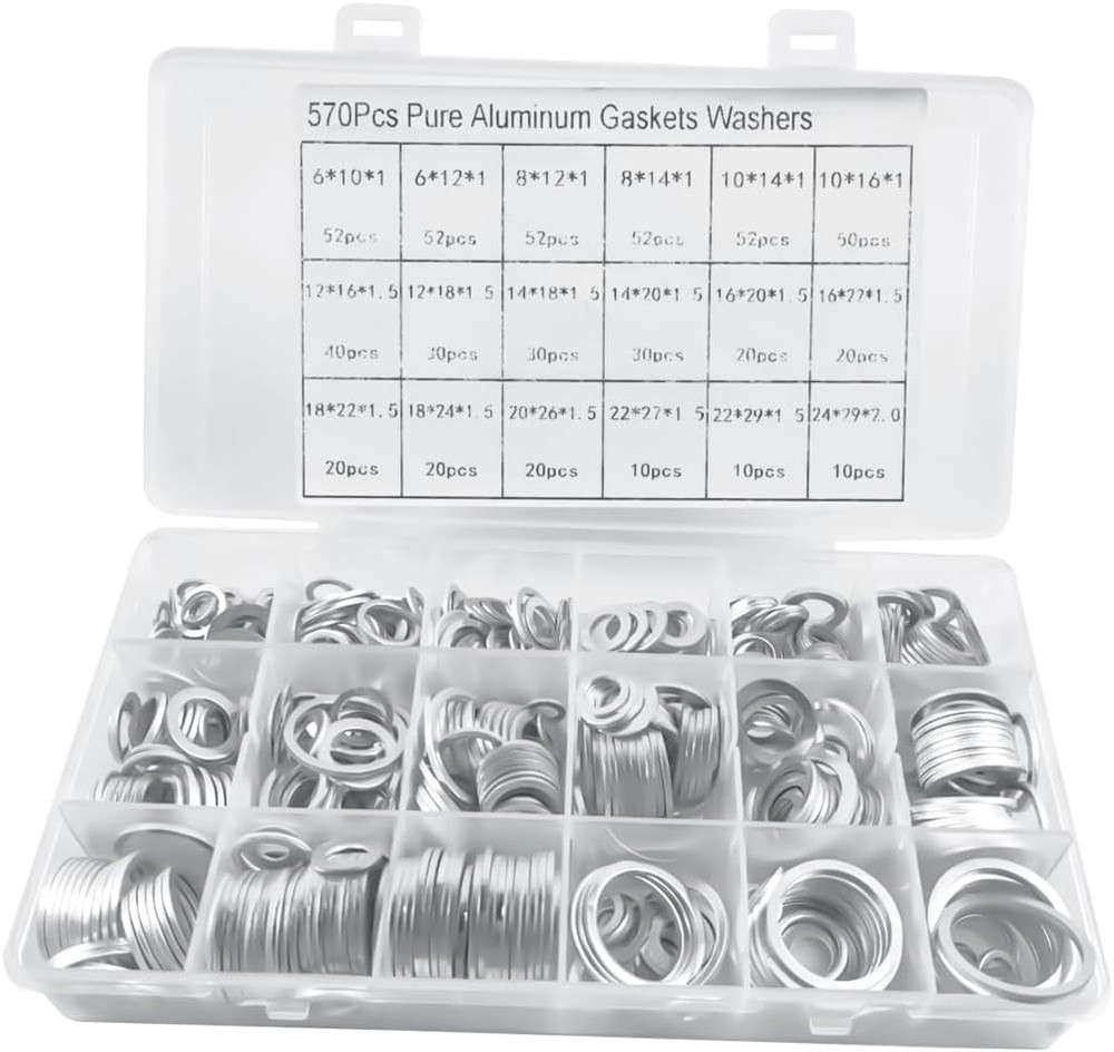 Mandark 570 PCS 18 Sizes Car Oil Crush Washers Assortment Kit, Aluminum Auto Eng