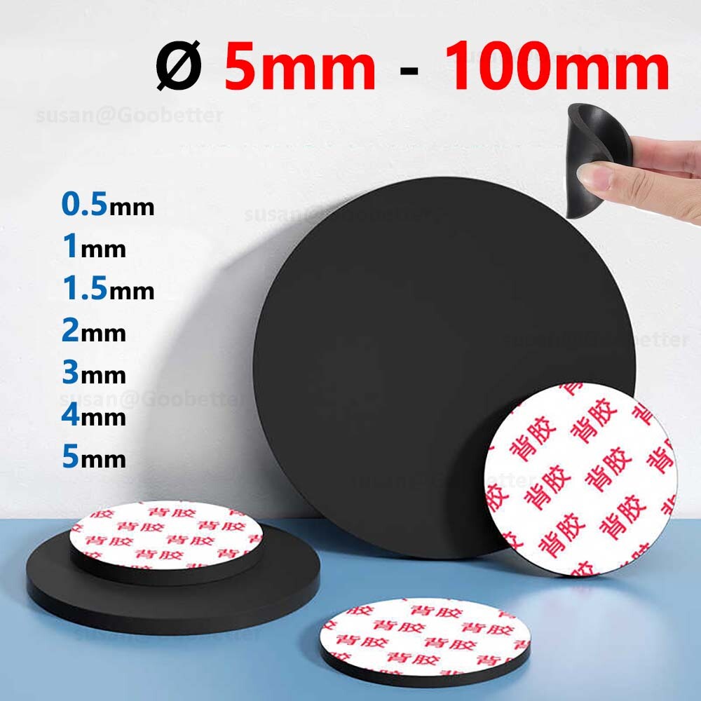 Round Rubber Pads Disc Sheet Self Adhesive Gaskets Dia 6mm-100mm Thick 0.5-5mm