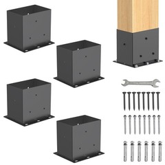 Heavy Duty 4″x6″ Post Base Brackets, Black Steel Anchor for Deck & Pergola