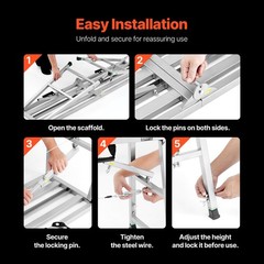 Work Platform, 4 Gear Adjustable Height, Folding Alloy Steel Step Ladder, Portab
