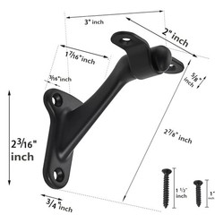 6 Pack 3 Inch Matte Black Hand Rail Bracket Heavy Duty Hardware for Stairways…