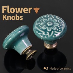 Zernmiarder Green Ceramic Knobs 10 Pack Flower Drawer Pulls Vintage