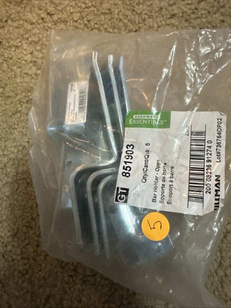 Lot of 5 Hillman Bar Holders Zinc Plated Hardware Essentials Metal 851903
