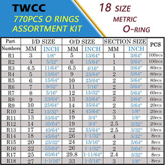770Pcs Rubber O Rings Kit18 Size Metric NBR Washer Gasket Sealing Assortment Kit