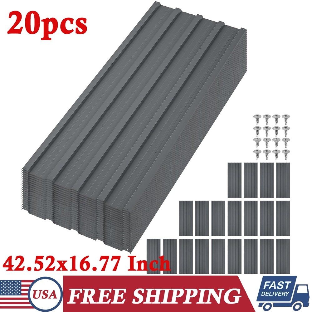 20 Pcs Metal Roofing Panels for Carport Galvanized Steel Corrugated Panels Gray