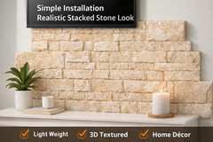3D Faux Stone Wall Panels, 24×48″ PU Stacked Rock Siding, Waterproof Panel