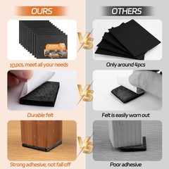 Baipok Felt Furniture Pads 10Pcs 8 X 6 Adhesive Large Felt Pads Cuttable Chair