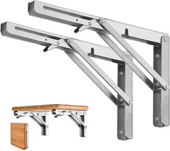 2Pcs 14″ Folding Shelf Brackets Silver Wall Mount DIY Collapsible Shelf Use