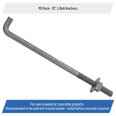 5/8″ x 12-inch Galvanized Threaded Anchor Bolts for Wood, Concrete (10 Pack)