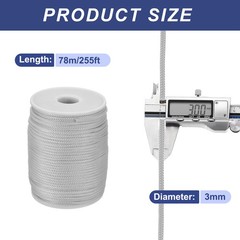 1/8 Inch Polypropylene Rope Braided Ropes, 255ft Nylon Rope Light Gray