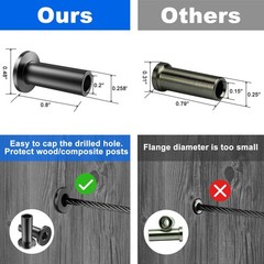 120 Pack Black Cable Railing Protector Sleeves T316 Stainless Steel Wood Post