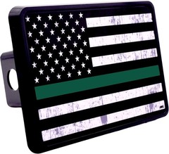 Tattered Thin Green Line Flag Trailer Hitch Cover Plug US Federal Law Enforcemen