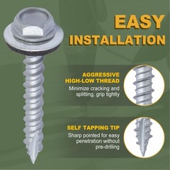 LIONMAX Metal Roofing Screws #10 × 1-1/2 Inch, 300-PCS, x 1-1/2″, Silver