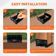 1 PCS 8×8 Post Base for Concrete Heavy Duty Black E-Coated 8×8 Post Bracket A…
