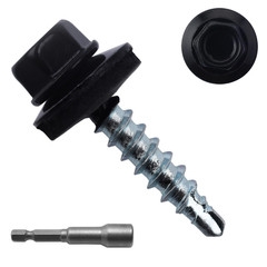 Black Hex Head Self Drilling Roofing Screws EPDM Washer Colored Head 10×1 300Pcs