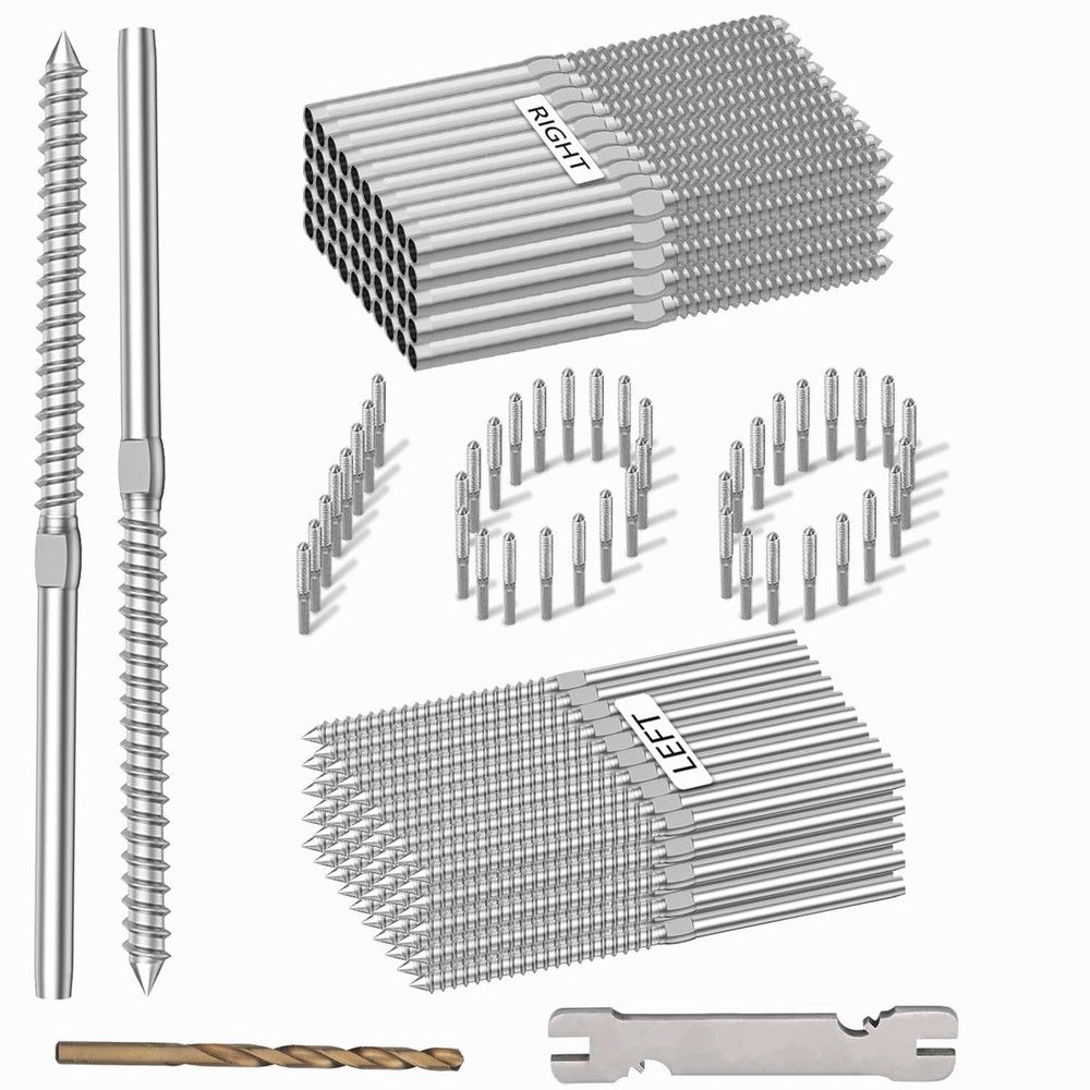 100Pack 1/8′ Left & Right Handed Thread Swage Lag Screws, T316 Stainless Steel..